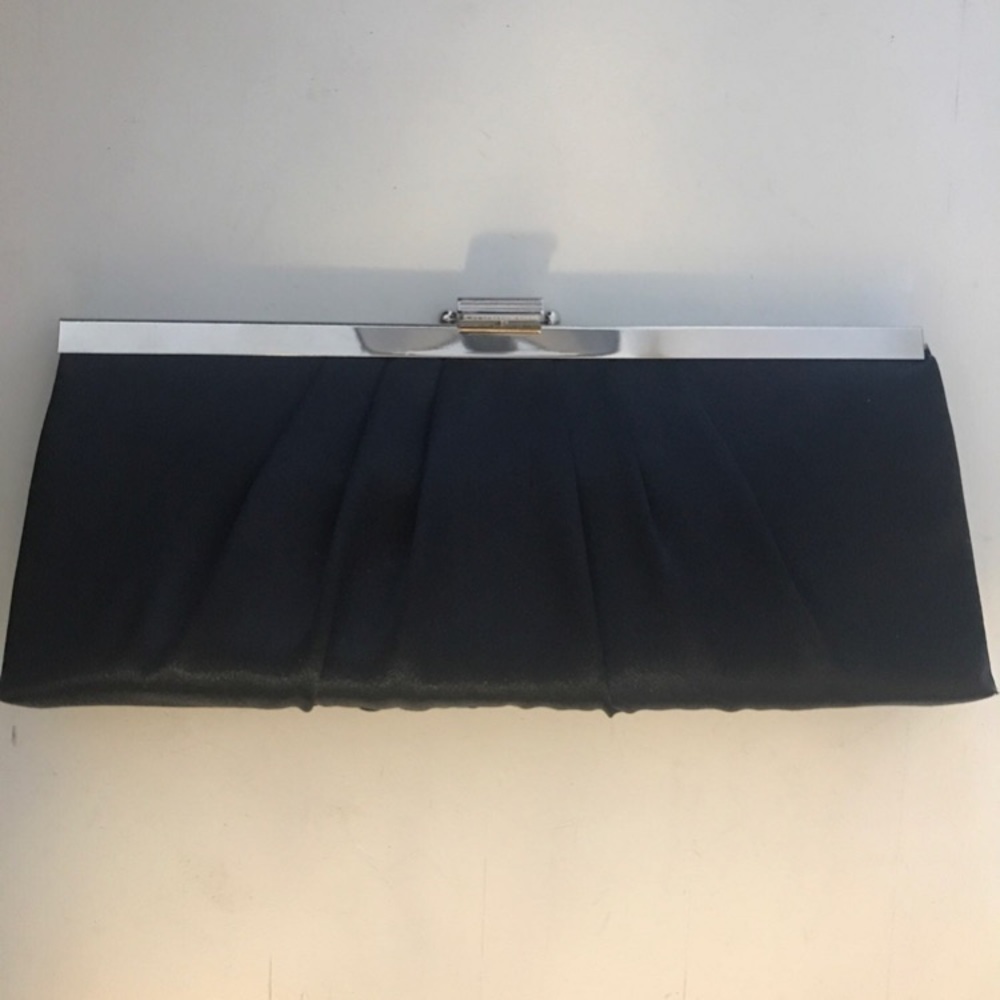 Jessica McClintock Navy Blue Satin Clutch